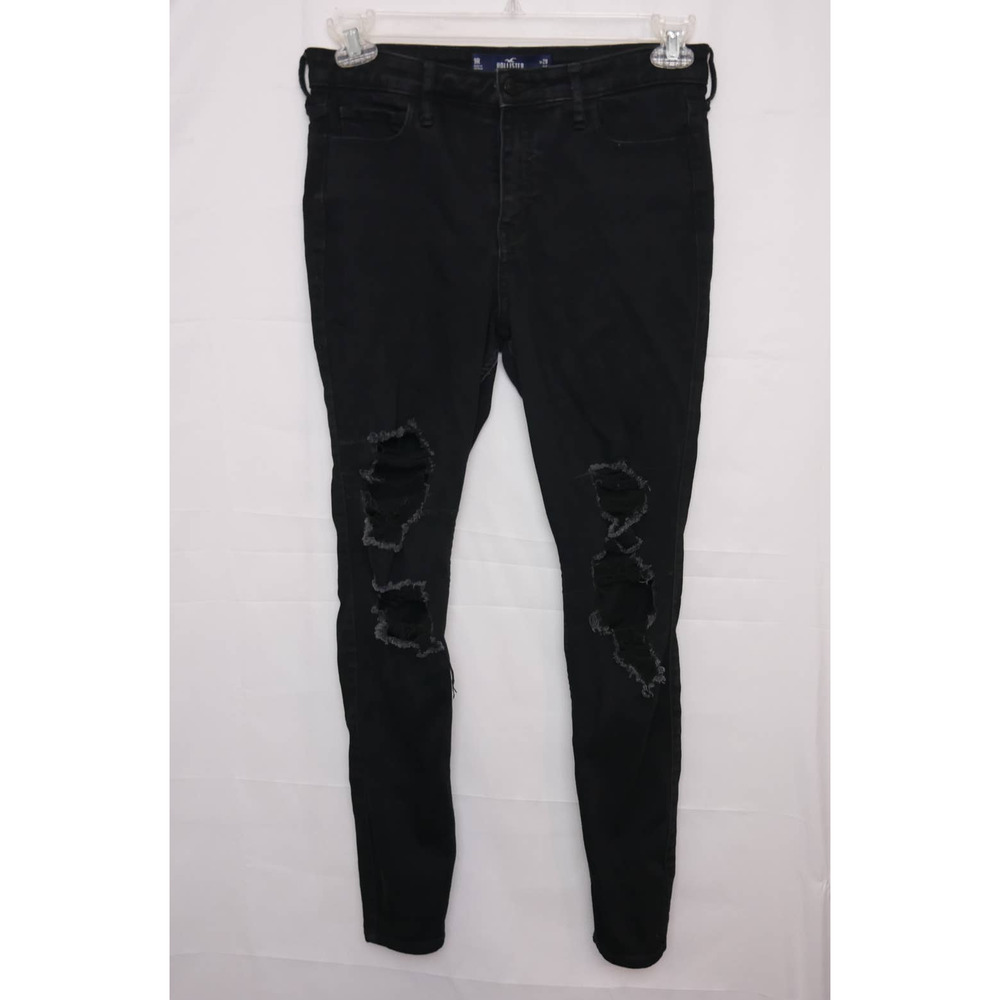 Hollister 9R High Rise Super Skinny Black Ripped Jeans Soft Stretch W29 L28